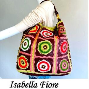 RARE Vintage Isabel Fiori Purse Multicolor Crocheted Design Med